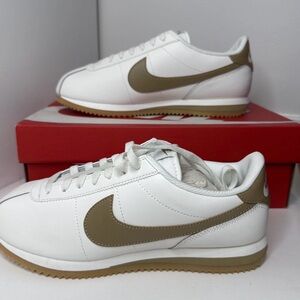 Nike White and Khaki Heritage Cortez Sneakers